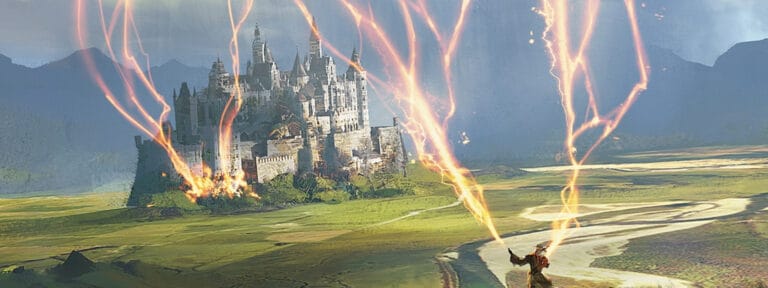 Wizard Sending Lightning Bolts To Castle