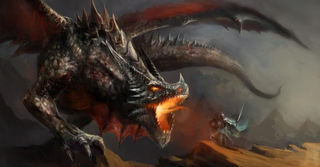 Dragon On Ledge Breathing Fire