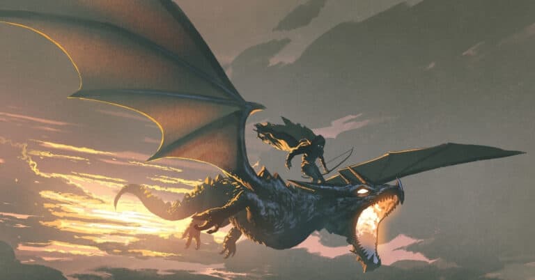 Dragon of Darkness Flying with Fire Mouth