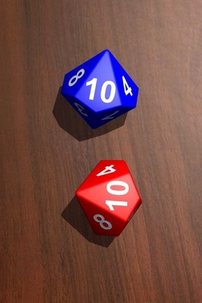 Red and Blue D10 Dice