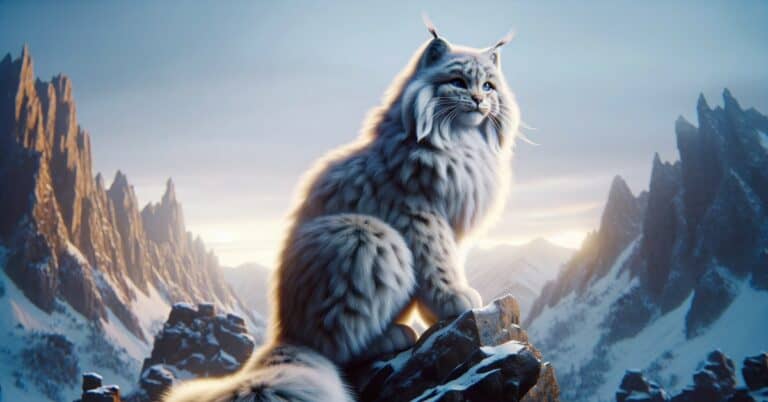 Majestic Crag Cat with a thick coat perched atop a rocky terrain