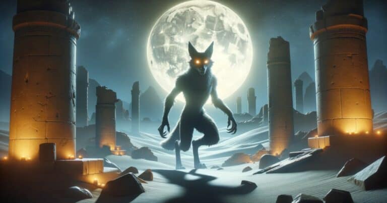 Jackalwere prowling among the shadows in a moonlit desert